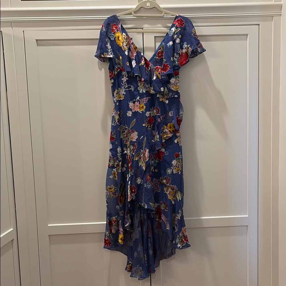 Alice + Olivia Blue High-Low Ruffled Sundress with Cap Sleeves
